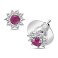 Niassa Ruby (FF) and White Zircon Sunburst Stud Earrings in Sterling Silver 1.40 ctw - Sticky add to cart bar