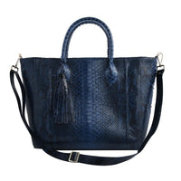 The Grand Pelle Handcrafted Blue Color 100 % Genuine Python Leather Tote Bag (14.20"x11.81"x6.50")