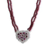 Artisan Crafted Orissa Rhodolite Garnet Beaded Heart Shape Necklace 18 Inches in Sterling Silver 60.15 ctw