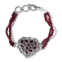 Artisan Crafted Orissa Rhodolite Garnet Toggle Clasp Beaded Heart Shape Bracelet in Sterling Silver (7.25 In) 31.75 ctw
