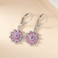Premium Madagascar Pink Sapphire Floral Lever Back Earrings in Platinum Over Sterling Silver 1.85 ctw - Sticky add to cart bar