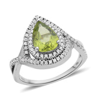 Peridot, White Zircon Infinity Shank Ring in Rhodium Over Sterling Silver (Size 10.0) 2.50 ctw