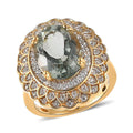 AAA Montezuma Prasiolite and Natural White Zircon Floral Ring in Vermeil Yellow Gold Over Sterling Silver (Size 10.0) 6.35 ctw - Sticky add to cart bar