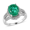 Emeraldine Quartz (Triplet) and Natural White Zircon Split Shank Ring in Platinum Over Sterling Silver (Size 10.0) (Delivery in 7-10 Business Days) 5.50 ctw - Sticky add to cart bar