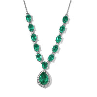 Emeraldine Quartz (Triplet) and White Zircon Necklace 20 Inches in Platinum Over Sterling Silver 24.30 ctw