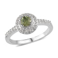 Natural Ambanja Demantoid Garnet, Natural White Zircon Double Halo Ring in Platinum Over Sterling Silver (Size 10.0) 0.75 ctw - Sticky add to cart bar