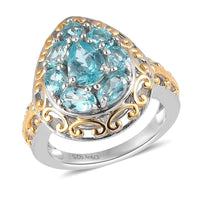 Madagascar Paraiba Apatite Ring in Vermeil Yellow Gold and Platinum Over Sterling Silver 2.15 ctw (Delivery in 3-5 Business Days)