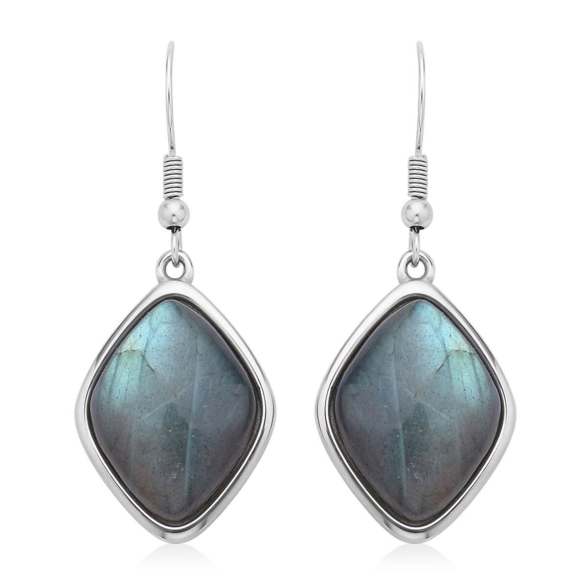 Malagasy Labradorite Dangle Earrings in Stainless Steel 36.00 ctw