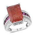 Natural Tanzanian Natronite and Orissa Rhodolite Garnet Ring in Platinum Over Sterling Silver 7.85 ctw - Sticky add to cart bar