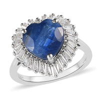 Kashmir Kyanite and Moissanite Heart Halo Ring in Platinum Over Sterling Silver 5.25 ctw
