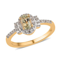 AAA Turkizite and White Zircon Halo Ring in Vermeil Yellow Gold Over Sterling Silver (Size 10.0) 1.00 ctw