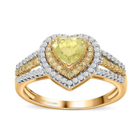 SGL Certified LUXORO 14K Yellow Gold Natural Yellow and White Diamond I1-I2 Heart Ring 4.10 Grams 1.50 ctw