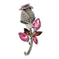 Fuchsia and Brown Glass, Multi Color Austrian Crystal Rose Flower Brooch in Silvertone - Sticky add to cart bar
