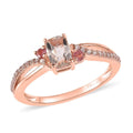 Premium Marropino Morganite and Multi Gemstone Split Shank Ring in Vermeil Rose Gold Over Sterling Silver (Size 10.0) 0.75 ctw - Sticky add to cart bar