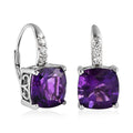 Amethyst and Natural White Zircon Lever Back Earrings in Platinum Over Sterling Silver 8.15 ctw - Sticky add to cart bar