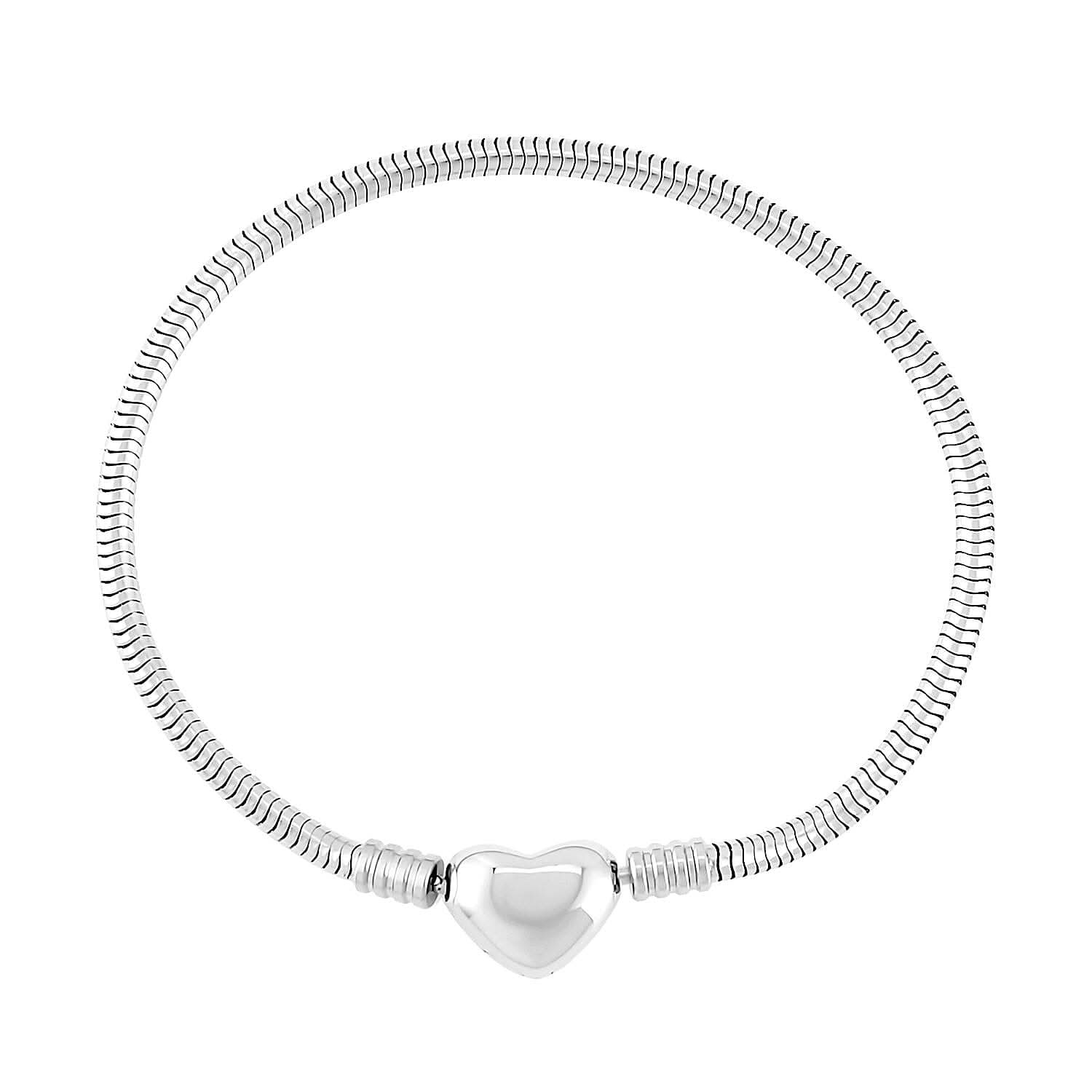 Snake Chain Bracelet in Stainless Steel (7.50 In) with Heart Shape Lock