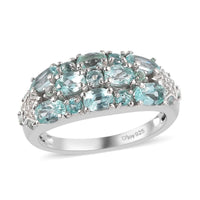Madagascar Paraiba Apatite and Natural White Zircon Cluster Ring in Platinum Over Sterling Silver 2.25 ctw (Delivery in 3-5 Business Days)