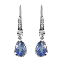 Brazilian Blue Petalite and White Zircon Dangling Earrings in Platinum Over Sterling Silver 2.35 ctw