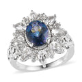 Brazilian Blue and White Petalite, Natural White Zircon Sunburst Ring in Platinum Over Sterling Silver 3.15 ctw - Sticky add to cart bar