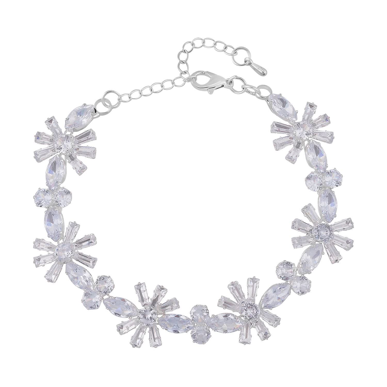 Austrian Crystal Floral Bracelet in Silvertone (7.5-9.5In)
