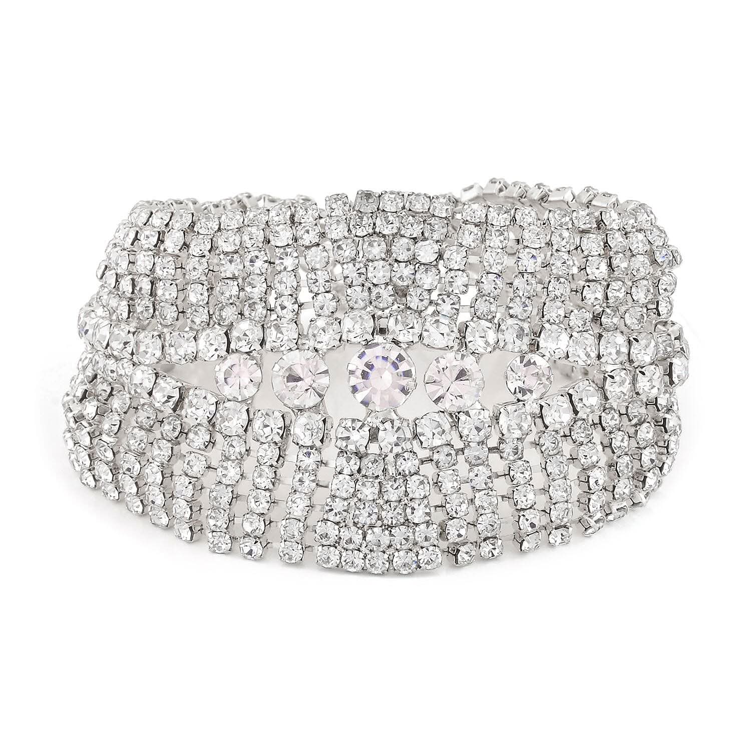 Austrian Crystal Cluster Bracelet in Silvertone (7.5-9.5In)