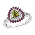 Premium Italian Natural Vesuvianite and Multi Gemstone Double Halo Ring in Platinum Over Sterling Silver 1.25 ctw - Sticky add to cart bar