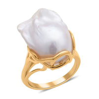Organic Shape Baroque Pearl Ring in Vermeil Yellow Gold Over Sterling Silver