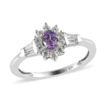 Madagascar Purple Sapphire and Natural White Zircon Sunburst Ring in Platinum Over Sterling Silver 0.65 ctw - Sticky add to cart bar