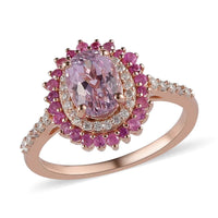Premium Martha Rocha Kunzite and Multi Gemstone Floral Ring in Vermeil Rose Gold Over Sterling Silver 2.25 ctw