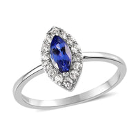 AAA Tanzanite and Natural White Zircon Halo Ring in Platinum Over Sterling Silver 1.00 ctw