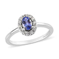 AAA Tanzanite and Natural White Zircon Halo Ring in Platinum Over Sterling Silver 1.00 ctw - Sticky add to cart bar