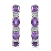 Madagascar Purple Sapphire and White Zircon Hoop Earrings in Platinum Over Sterling Silver 1.75 ctw