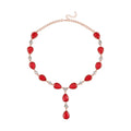 Simulated Ruby and White Austrian Crystal Lariat Necklace 20-22 Inches in Rosetone - Sticky add to cart bar