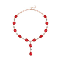 Simulated Ruby and White Austrian Crystal Lariat Necklace 20-22 Inches in Rosetone