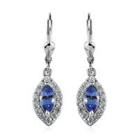 AAA Tanzanite and Natural White Zircon Lever Back Earrings in Platinum Over Sterling Silver 2.00 ctw
