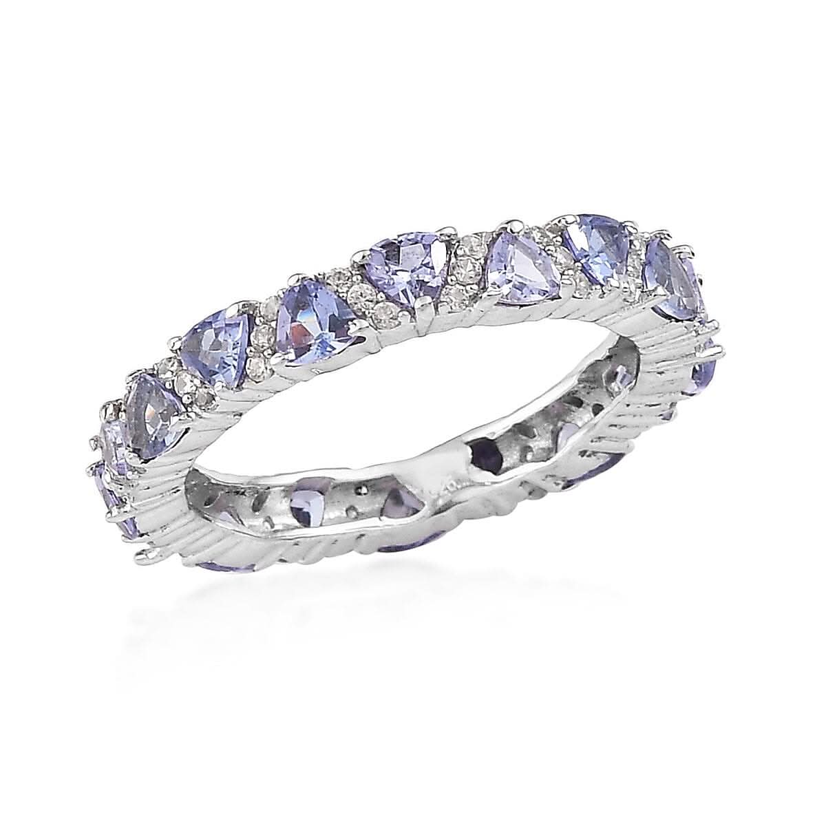 Tanzanite and Natural White Zircon Eternity Band Ring in Platinum Over Sterling Silver 2.25 ctw