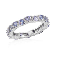 Tanzanite and Natural White Zircon Eternity Band Ring in Platinum Over Sterling Silver 2.25 ctw