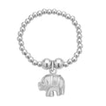 Rhodium Over Sterling Silver Beaded Stretch Ring with Elephant Charm (Size 7-10) - Sticky add to cart bar