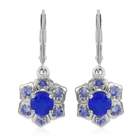 Tanzanian Blue Spinel (DF) and Tanzanite Floral Lever Back Earrings in Platinum Over Sterling Silver 2.75 ctw