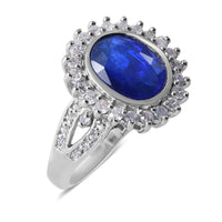 Tanzanian Blue Spinel (DF) and Natural White Zircon Floral Ring in Platinum Over Sterling Silver 3.00 ctw