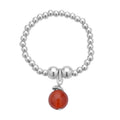 Beaded Stretch Ring with Red Agate Charm in Rhodium Over Sterling Silver (Size 7-10) 0.60 ctw - Sticky add to cart bar
