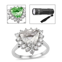 Mexican Hyalite Opal, Moissanite Cluster Ring in Platinum Over Sterling Silver (Size 10.0) with Free UV Torch 3.65 ctw