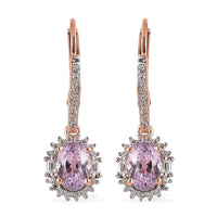 Premium Martha Rocha Kunzite and White Zircon Lever Back Earrings in Vermeil Rose Gold Over Sterling Silver 2.90 ctw