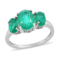 Emeraldine Quartz (Triplet) 3 Stone Ring in Platinum Over Sterling Silver (Delivery in 7-10 Business Days) 2.65 ctw