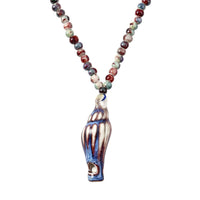 Multi Color Ceramic Beaded Whistle Pendant Necklace in Silvertone 22-24 Inches