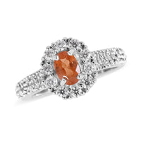 Viceroy Spessartine Garnet and Moissanite Halo Ring in Platinum Over Sterling Silver 1.00 ctw