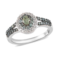 Narsipatnam Alexandrite and Natural White Zircon Double Halo Ring in Platinum Over Sterling Silver 1.00 ctw (Delivery in 5-7 Business Days)