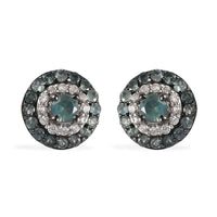 Narsipatnam Alexandrite and White Zircon Double Halo Stud Earrings in Platinum Over Sterling Silver 0.90 ctw