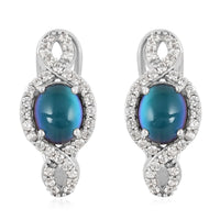 Aurora Moonstone (D) and White Zircon Omega Clip Earrings in Platinum Over Sterling Silver 5.50 ctw