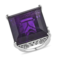 African Amethyst and Moissanite 3 Stone Ring in Platinum Over Sterling Silver 34.65 ctw (Del. in 5-7 Days)